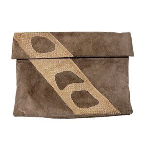 Vintage Ruth Saltz Brown Suede Clutch With Snakeskin Accent